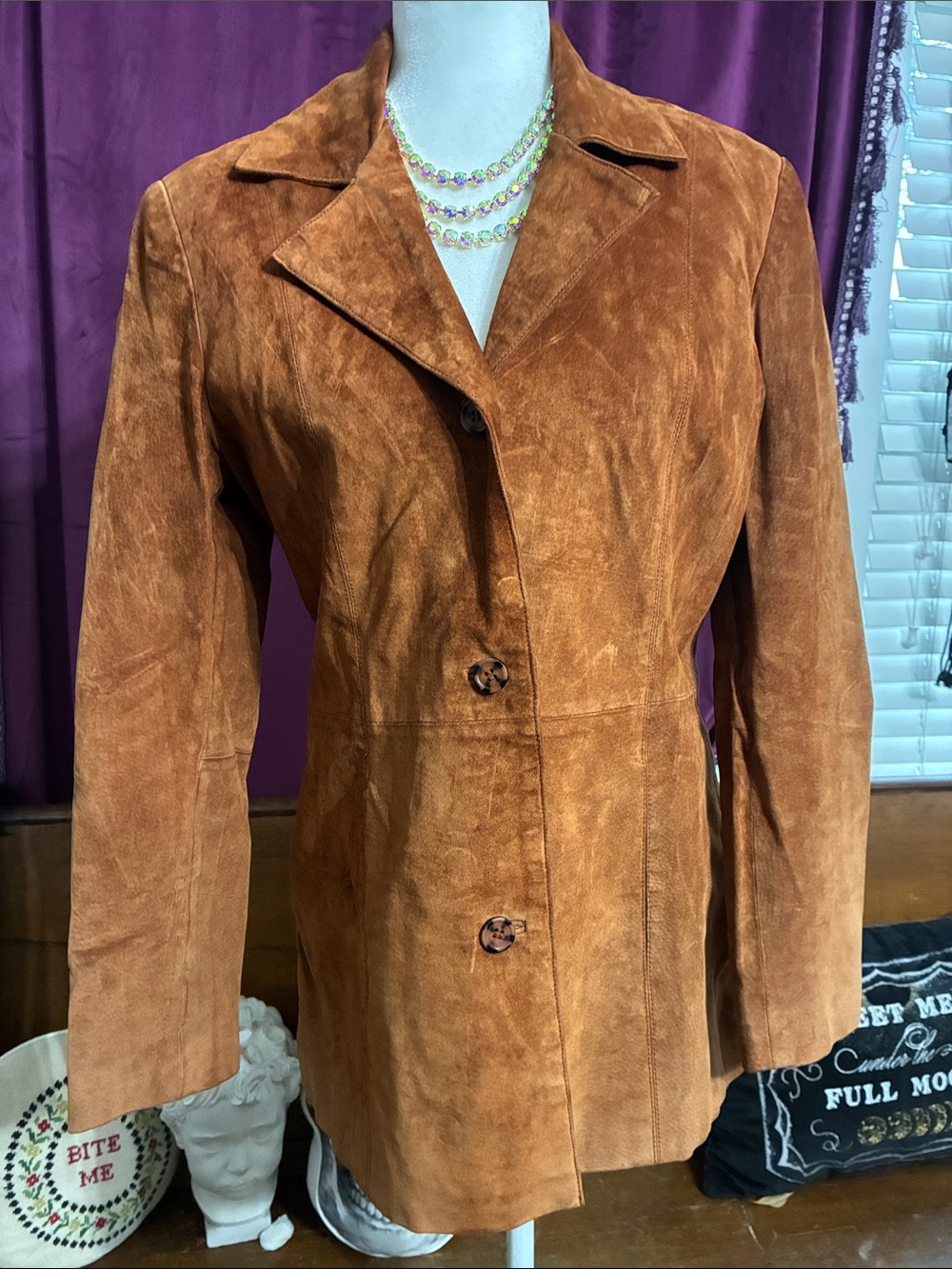 Vintage Brandon Thomas Cognac Suede Leather Blazer Jacket Size M